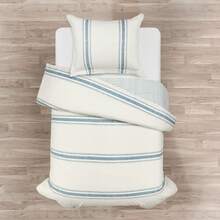 Farmhouse Stripe Reversible Cotton Duvet Cover Set, 2 Piece Set, Twin XL, Navy - Twin Bedding Set - Dorm Decor - Striped Duvet Cover For Kids Or Teens - Farmhouse Bedroom Decor - 藍色 - 查看 2