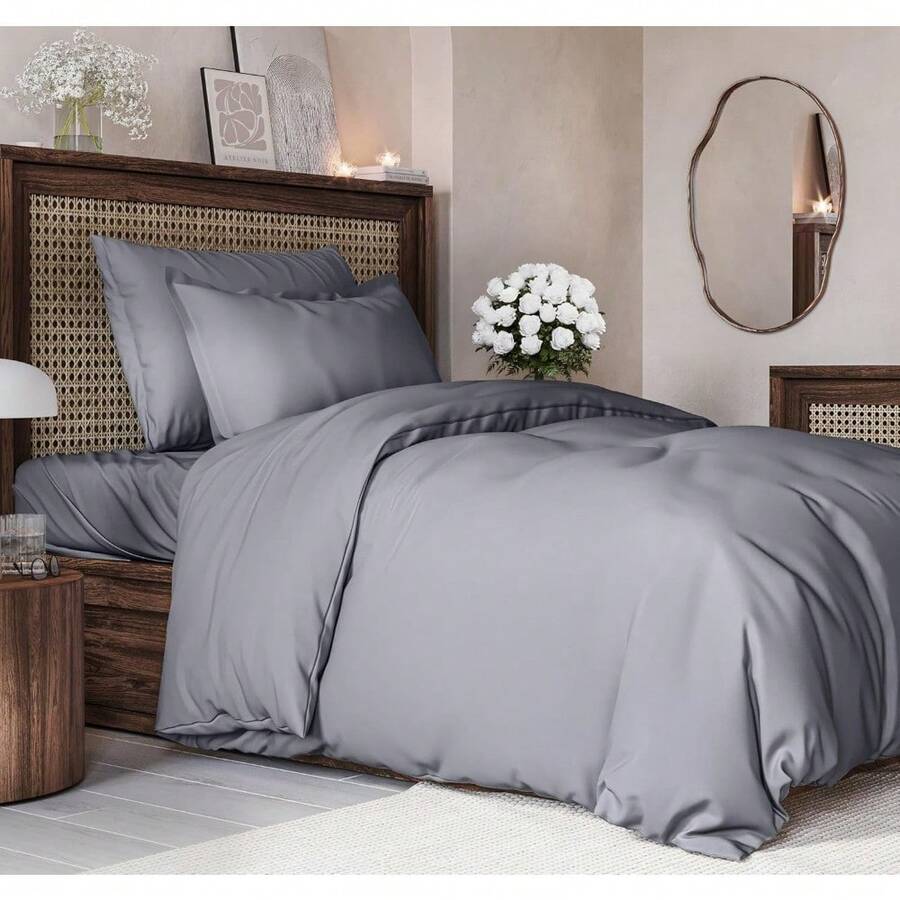 Cover Queen Size Set - Extra Soft Queen Size Duvet Cover 90 X 90 With 2 Pillow Shams - Hotel Luxury Easy Care And Fade Free W/ Zipper Closures & Ties - Breathable Bedding Set (Light Sage Green) - 06 - 鋼藍(無被子) - 查看 1