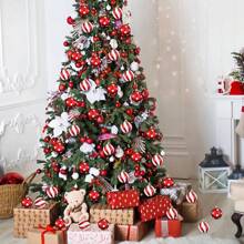 12/24 Stücke Weihnachtsbaumkugeln, limonengrün, rot und weiße Dekorationen, Punkte und Streifen, Weihnachtsschmuck, Minzbömbchen, Zuckerstangen, Weihnachtsdekorationen, Baumhäuser