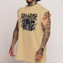 Falling Reverse Rock Dark Art Oversized Cotton Long Sleeve Tank Top - Gold - View 2