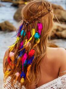 Bandana de mujer, diademas hippie, accesorios para el cabello con arcoíris, diadema bohemia con plumas, diadema turbante, banda deportiva, cinta para el cabello de moda