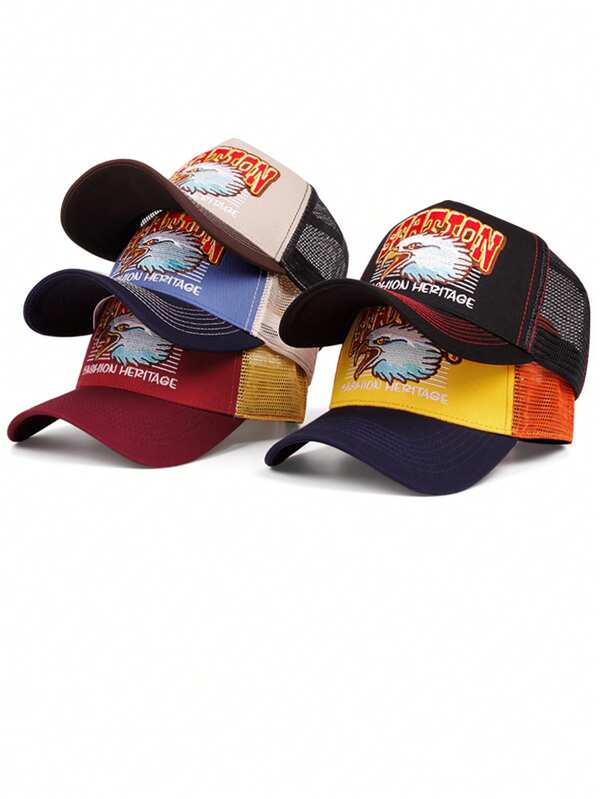 1pc New Eagle Embroidered Breathable Mesh Baseball Cap, Unisex, Casual, Cross-Border, American Style Truck Driver Hat, Suitable For Spring And Summer