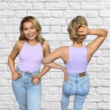 body cuello redondo resaque  Liso    Casual    Suave    Ninguno    body  Diario  viaje    primavera verano - Lila Púrpura - Ver 4