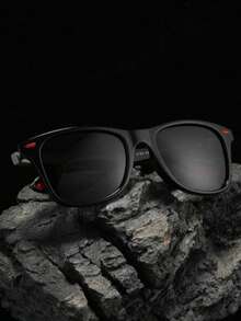 1 副时尚经典圆框眼镜，男女通用复古设计，简约户外旅行徒步驾驶钓鱼节日装饰，红色铆钉配硅胶防滑垫，街头潮流 - 黑框灰色偏光鏡片/紅色米釘紅色橡皮 - 查看 3