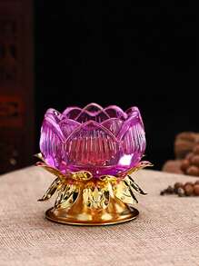 1pc, Elegant Crystal Lotus Candle Holder, Tabletop Religious Candlestick Decor, Alloy Butter Lotus Candlestick Ideal For Christmas, Easter, Thanksgiving, And More, Elegant Candle Holder, Candle Decor