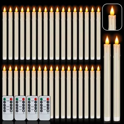 36 Pack Ivory Flameless Taper Candles With Remote, 10.6" Battery LED Candles - Risk-Free, No Fire Risk For Wedding, Church, Home, Party Decor