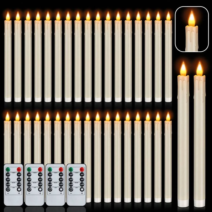 36 Pack Ivory Flameless Taper Candles With Remote, 10.6" Battery LED Candles - Risk-Free, No Fire Risk For Wedding, Church, Home, Party Decor - Ivory - 查看 1