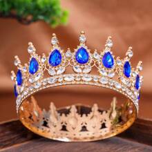 1 Stück eleganter Barock-Stil Diamant Tiara, luxuriöse Prinzessinnenkrone, glänzender runder Haarreif für Frauen, exquisites Hochzeits-Haaraccessoire, nicht waschbar, Schmuck für besondere Anlässe