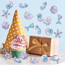 100pcs Mermaid Birthday Decorations Confetti, Seabed Theme Birthday Party Table Confetti, Dreamy Blue & Purple Seashells & Coral Design, Ins Style