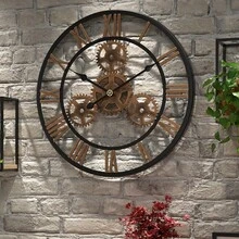 1pc Retro European Style Large Gold Metal Gear Designed Wall Clock, 19.7/23.6 Inch Silent Quartz Movement, Countryside Garden Decoration, Indoor And Outdoor Use, Creative Timer Room Decor Bedroom Decor Dormitory Decor Back To School School Decor School Surprise Home Decor School Supplies
