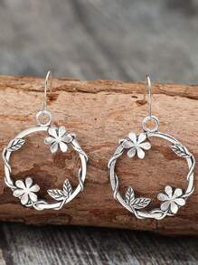 1 Par de Brincos Vintage de Metal com Desenho Floral e Vinha em Estilo Minimalista, Elegante Presente de Joias de Moda Retrô para Mulheres