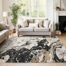 Washable Rugs Abstract Marble Rug, Modern Boho Marble Pattern Area Rug Soft Luxury Rug - Black - View 2