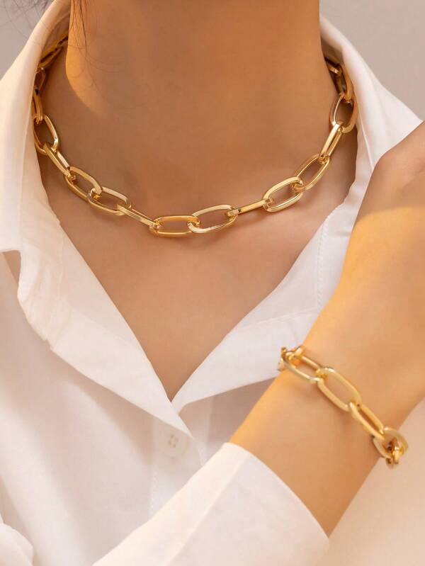 1pc Minimalist Metal Chain Bracelet, 1pc Minimalist Metal Chain Necklace Set