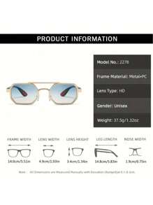 1 paire de lunettes de mode à monture métallique géométrique, unisexe, de taille moyenne-petite, mode et casual