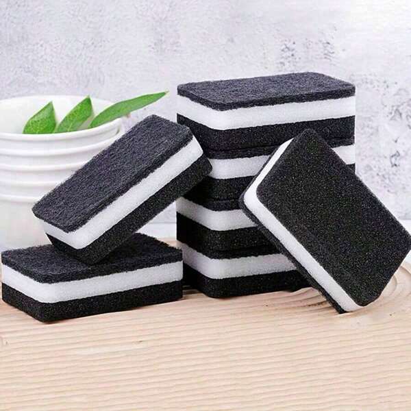 10 peças de esponja para lavar louça, esponja grossa dupla face preta e branca, limpeza de cozinha, pano de lavar louça, lenços umedecidos mágicos para limpeza de panelas, cozinha, banheiro, casa, utensílios domésticos