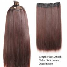 20/24/28 英寸长直发 5 夹一体式隐形假发夹式接发黑棕色合成耐热天然假发女士 1 件