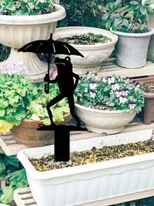 1 pieza Silueta de rana de metal con estaca de paraguas, decoración exterior con tema de animales, apta para el hogar y el jardín, arte de césped para el Día de Acción de Gracias, decoración de jardín de ranas
