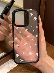 Mode koreanische rosa Stern klare Handyhülle kompatibel mit 16 15 Pro Max 13 Pro 14 schwarzer Rand Y2K Mädchen Schale