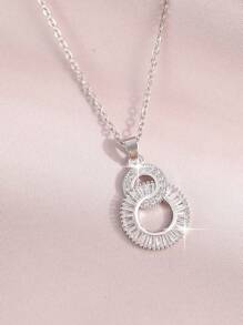1 Conjunto/3 Peças Elegante Conjunto de Joias Geométricas Brancas Redondas com Pingente de Número Cúbico de Zircônia, Brincos e Colar para Mulheres, Presente de Noivado, Casamento e Festa
