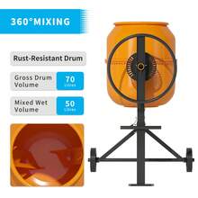 TABU 2.5 CU.FT(72L) Electric Concrete Mixer, Portable Cement Mixer, Mortar Mixing For Stucco/Seeds, Freestanding Cement Mixing Tools With Wheels For Stucco, Orange - US B Type Plug(110-127V) - View 4
