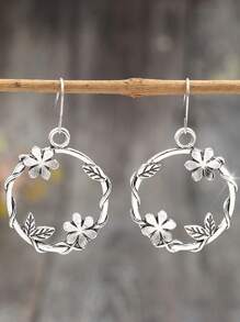 1 Par de Brincos Vintage de Metal com Desenho Floral e Vinha em Estilo Minimalista, Elegante Presente de Joias de Moda Retrô para Mulheres