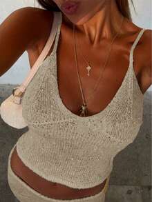 MejorY2K 女士性感亮片针织露背V领闪亮吊带背心，适合夏季休闲外出、度假、派对、夜店、音乐节等场合。