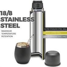 BALIBETOV Set Yerba Mate Completo - Calabaza Mate Moderna, Termo, Bombilla y Cepillo de Limpieza Incluido - Todo Acero Inoxidable 304 18/8 (Negro) - Verde - Ver 6