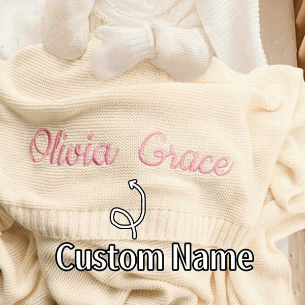 Personalized Knit Baby Blanket, Embroidery Gift For Baby Shower, Embroidered Baby Blanket, Monog Rammed New Born Baby Gift, Soft Cotton Knit,Blanket With Name, Personalized Blanket, Baby Gift, Baby Boy Blanket,Infant Girl Blanket