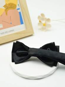 1 Pc Dark Green Double-Layer Men Bow Tie, Personalized For Weddings And Formal Events Men Necktie - Double Layer-black - View 4