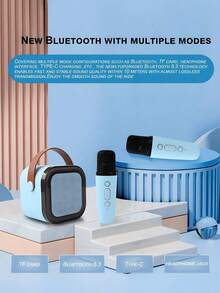 1pc Mini Karaoke Machine With 2 Wireless Microphones, Portable Wireless RGB Light Gift Speaker Set, Home Karaoke Machine, Portable Handheld Karaoke Microphone Speaker For Family Gathering, Birthday, Dorm, Back To School Essential, School Activities, Classroom Interactions, Gift For Classmates, Students, Music Class, Party Supplies - Blue 1 - View 6
