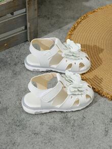 Toddler Girls Sweet Cute Sandals With Floral Decor, Suitable For Summer Indoor And Outdoor Wear - White - View 4