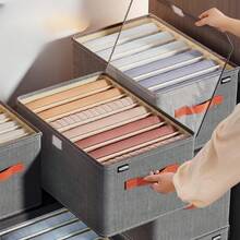 6 Grids With Washable Foldable PP Board Clothes And Trousers Storage Box - Caixa Com Tampa E 7 Compartimentos - View 7