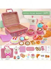 角色扮演野餐篮套装，包括咖啡机、饼干和零食 - 送给年轻人的完美生日或节日礼物