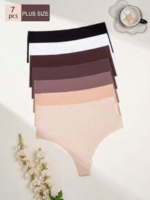 7pcs/Pack Seamless Plus Size Thong Underwear, Sexy Fashionable Casual Comfortable Home Style New Solid & Leopard Print, Birthday/Valentine's Day/Christmas/Halloween Gift