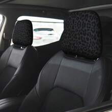 2pcs Black Leopard Print Car Headrest Covers, Universal Fit