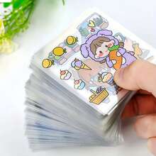 100pcs Adorable Cartoon PET Stickers, Suitable For Planners, Disposable, Square Shape, Plastic Surface Compatible, Appropriate For Ages 14 And Up