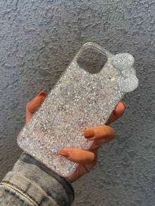 Sequins 1pc Shiny Glitter Resin Bowknot Embellished Phone Case Compatible With IPhone 16 Pro Max, Y7 Prime (2019)/Y7 Pro (2019)/Y7 (2019)/Enjoy 9, Compatible With Redmi Note 9S, Compatible With Galaxy A54 - White - View 3