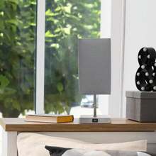 Petite Stick Lamp With USB Charging Port And Fabric Shade - Simple Designs - Gray/Silver - View 11