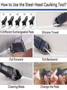 9pcs 4-In-1 Silicone Caulking Tool Set - Multi-Function Stainless Steel Tips, Adjustable Silicone Sealant Nozzle, Grouting Spatula, And Scraper For Kitchen, Bathroom, Window And Sink Joints - Easy Clean And Reusable