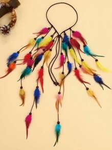 Bandana de mujer, diademas hippie, accesorios para el cabello con arcoíris, diadema bohemia con plumas, diadema turbante, banda deportiva, cinta para el cabello de moda