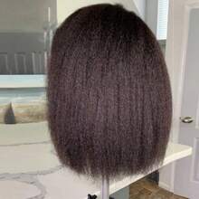 Kinky Straight Short Bob Human Hair Wig For Women 13x4 Front Transparent Lace Glueless Peruvain Remy Hair Soft Yaki Bob Wig - Natural Black - View 6