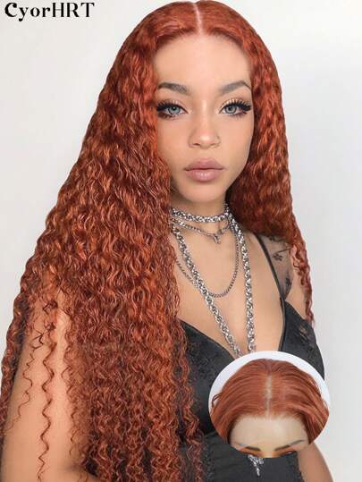 24 Inch 13X6 Front Lace Wig Water Wave Curly Wave Long Synthetic Transparent Lace Front Women's Wig Natural Hair Rust Brown Color Hair Extension For Ladies And Women Wear Daily Cosplay Holiday Party And Music Festival
