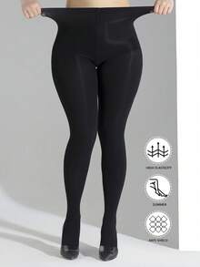 Plus Size Women's Thin Black Pantyhose, Comfortable And Breathable For Daily Wear - Black - View 2