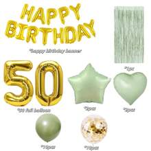 50th 60th Birthday Party Decoration Set, Rose Gold & Sage Green Birthday Party Supplies