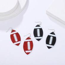 1 Pair Women's Fashion Football-Shaped PU Leather Dangle Earrings, Suitable For Sports Celebration And American Football Matches