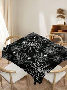 Față de masă cu imprimeu de pânză de păianjen, 1 buc., față de masă de Halloween din fibră de poliester, dreptunghiulară sau rotundă, impermeabilă, imprimare digitală, potrivită pentru sufragerie, uz casnic, mese în aer liber, mese rotunde mici