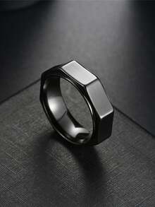 1 件时尚多边形金色/银色/黑色不锈钢戒指，男士独特情侣戒指