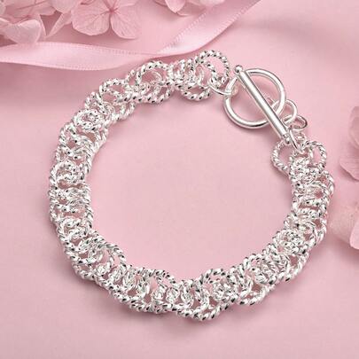 优雅单件装 8 英寸 925 镀银精致编织手链，男女皆宜，奢华圣诞派对珠宝饰品礼品