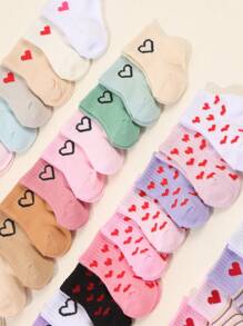 10 Pairs Baby Assorted Solid Color & Heart Pattern Mid-Calf Socks