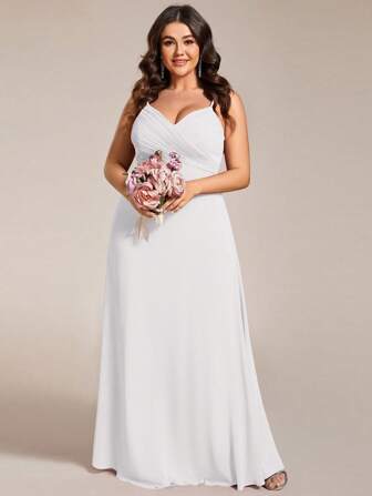 Elegantes Chiffon-Trägerkleider, Große Größen, Brautparty-Kleid für die Junggesellenparty im Sommer Weiß